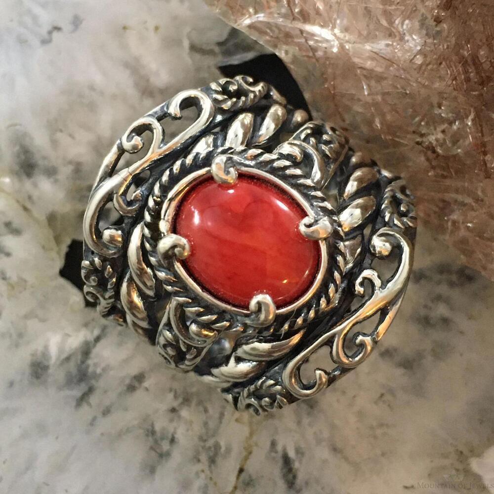 Carolyn Pollack Southwestern Style Sterling Red Jasper Decorated Ring Size 10